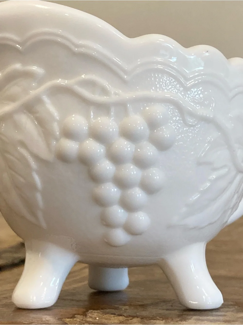 Vintage Imperial Milk Glass Creamer with Embossed Grape Vine Pattern
